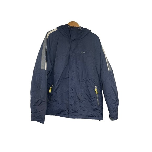 Nike Jacket Mens Large Nylon Winter Hooded Long Sleeve Full Zip Blue Vintage - Picture 1 of 7